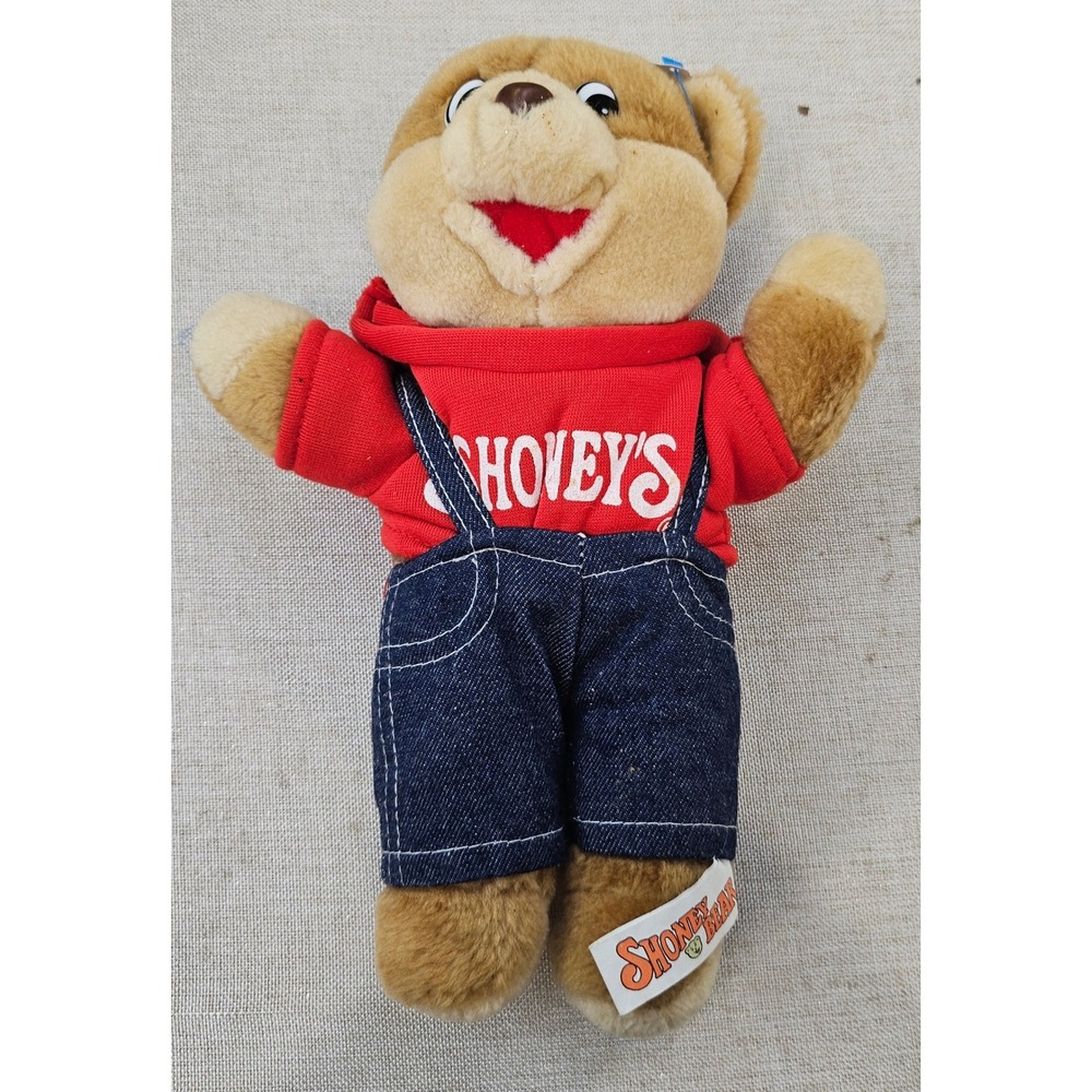 Shoney's Shoney Bear Plush Mascot 11" Brown Vintage Restaurant Promo Denim Red
